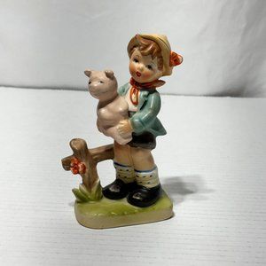 👑👦 Vintage Royal Crown Boy Figurine with Adorable Little Pig 🐷🌟